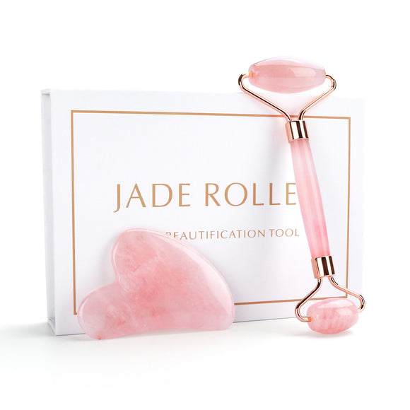 Natural Rose Quartz Jade Roller Set